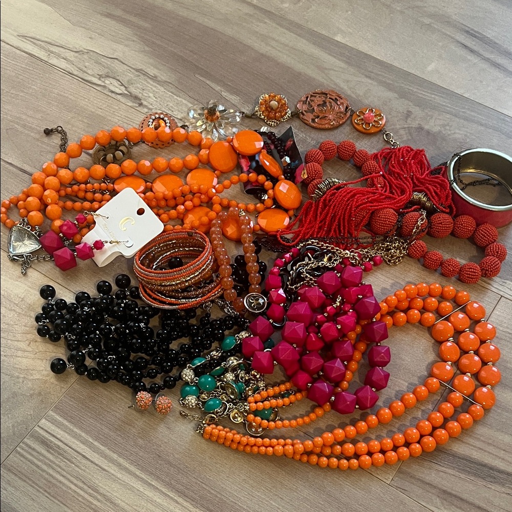 Vibrant Orange and Pink Beaded Jewelry